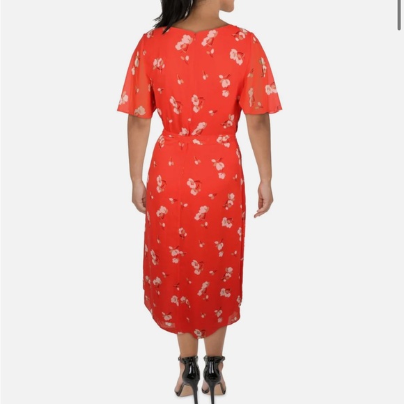 Lauren Ralph Lauren Orange Chiffon Floral Print Wrap Dress - Picture 2 of 10